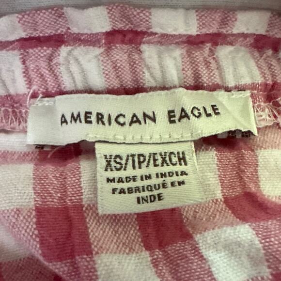 AMERICAN EAGLE Womens Top XS Red Gingham Plaid Cropped Smocked Summer Coquette - Picture 4 of 8
